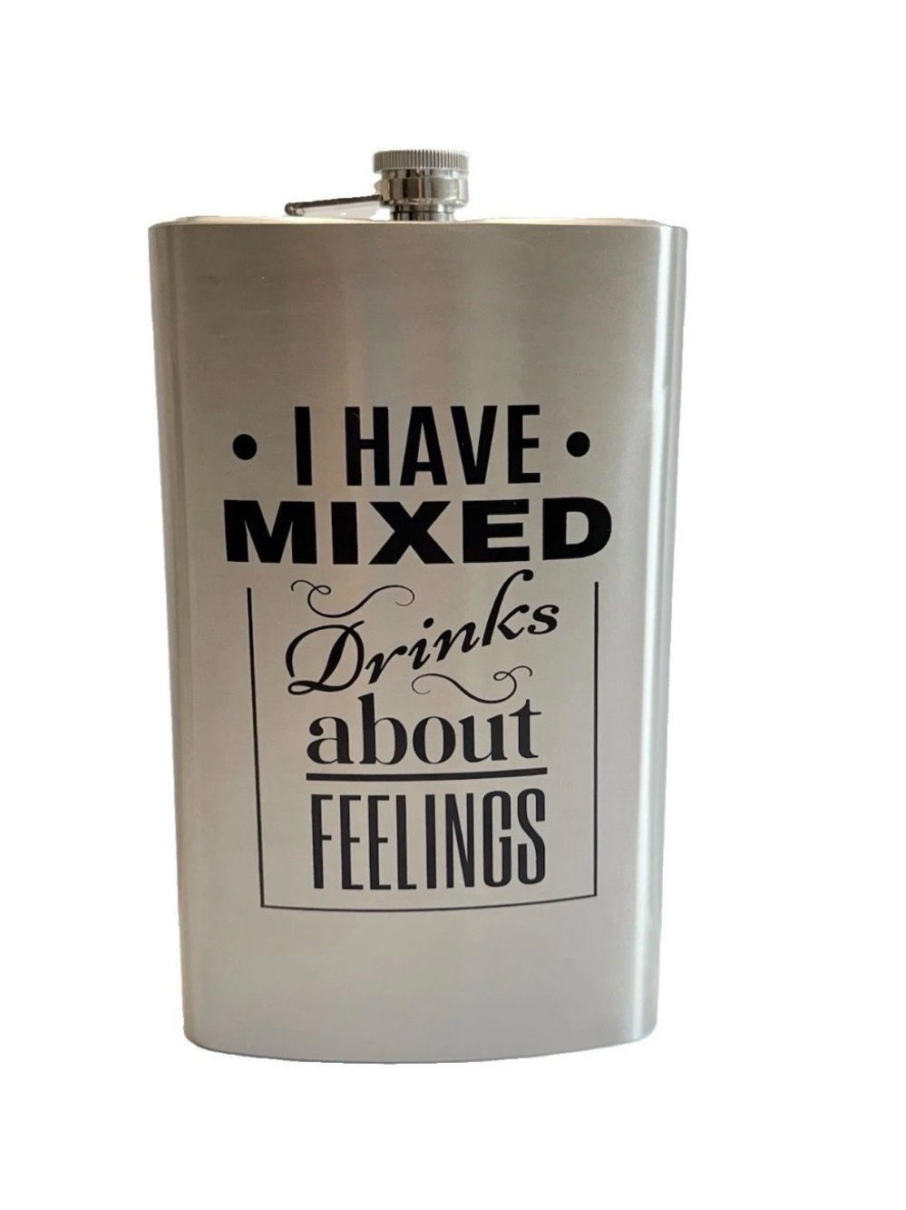 Giant 64oz Stainless Steel Flask Party Jumbo Mixed Drinks About Feelings Novelty